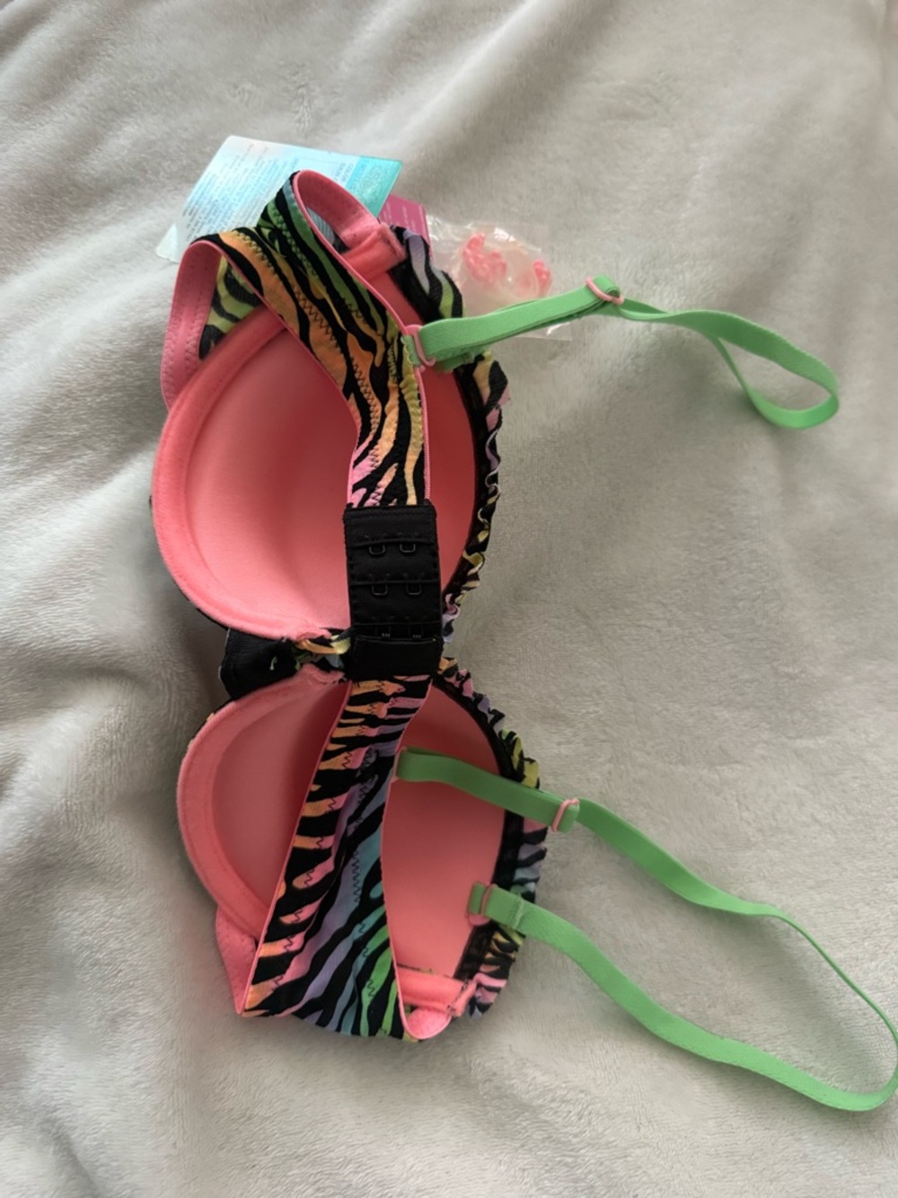 Fruit of the Loom Neon Rainbow Zebra Print Bra with Mint Straps - Picture 2 of 6
